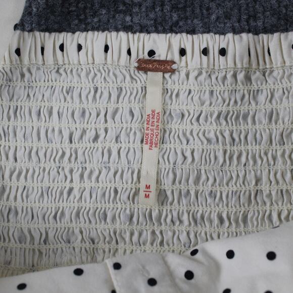 Free People Dress Women Medium Printed Astrid Mini White Polka Dot Babydoll Boho - Picture 10 of 13